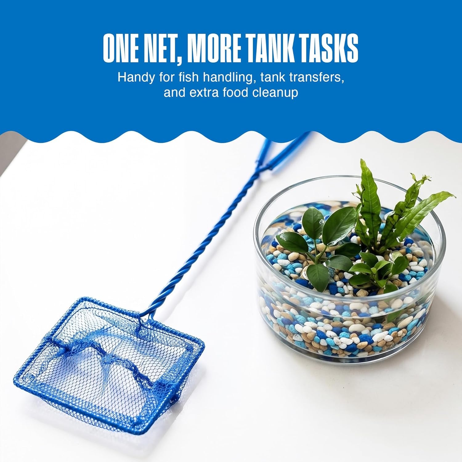 Quick-Net Aquarium Fish Net - Fine Mesh, Vinyl-Covered Braided Handle - Small Aquarium Cleaning Tool for Gentle Fish Handling - Use in Freshwater & Saltwater Tanks