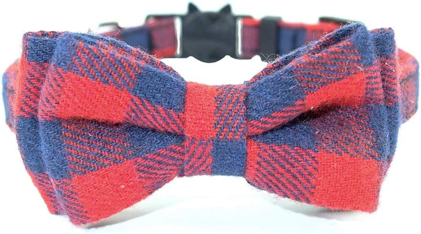 Cat Collar Breakaway with Bell and Bow Tie, Plaid Design Adjustable Safety Kitty Kitten Collars(6.8-10.8In) (Red Plaid 2)