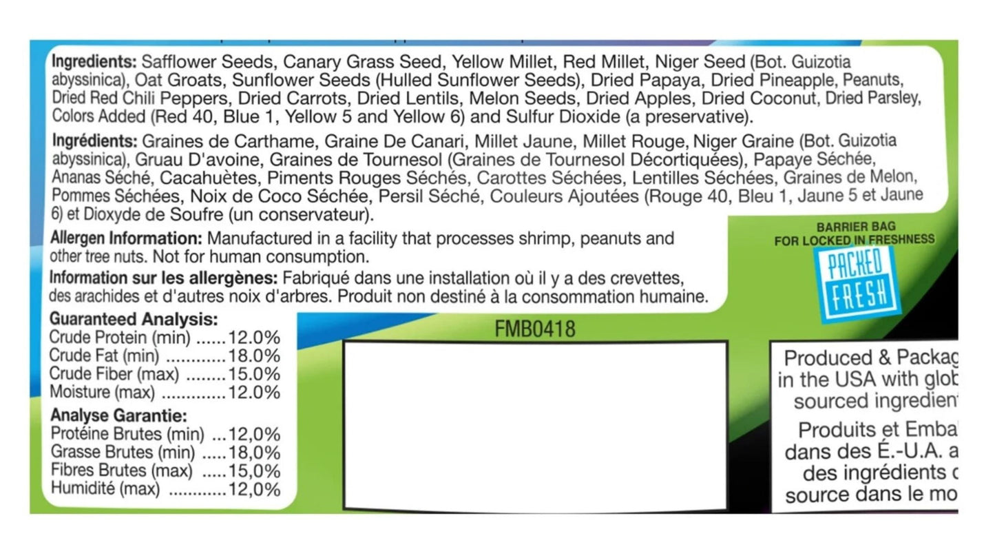 Extreme! Trail Mix for Cockatiels, Lovebirds, Parakeets, Canaries & Finches, Small Bird Treat, 4 Oz