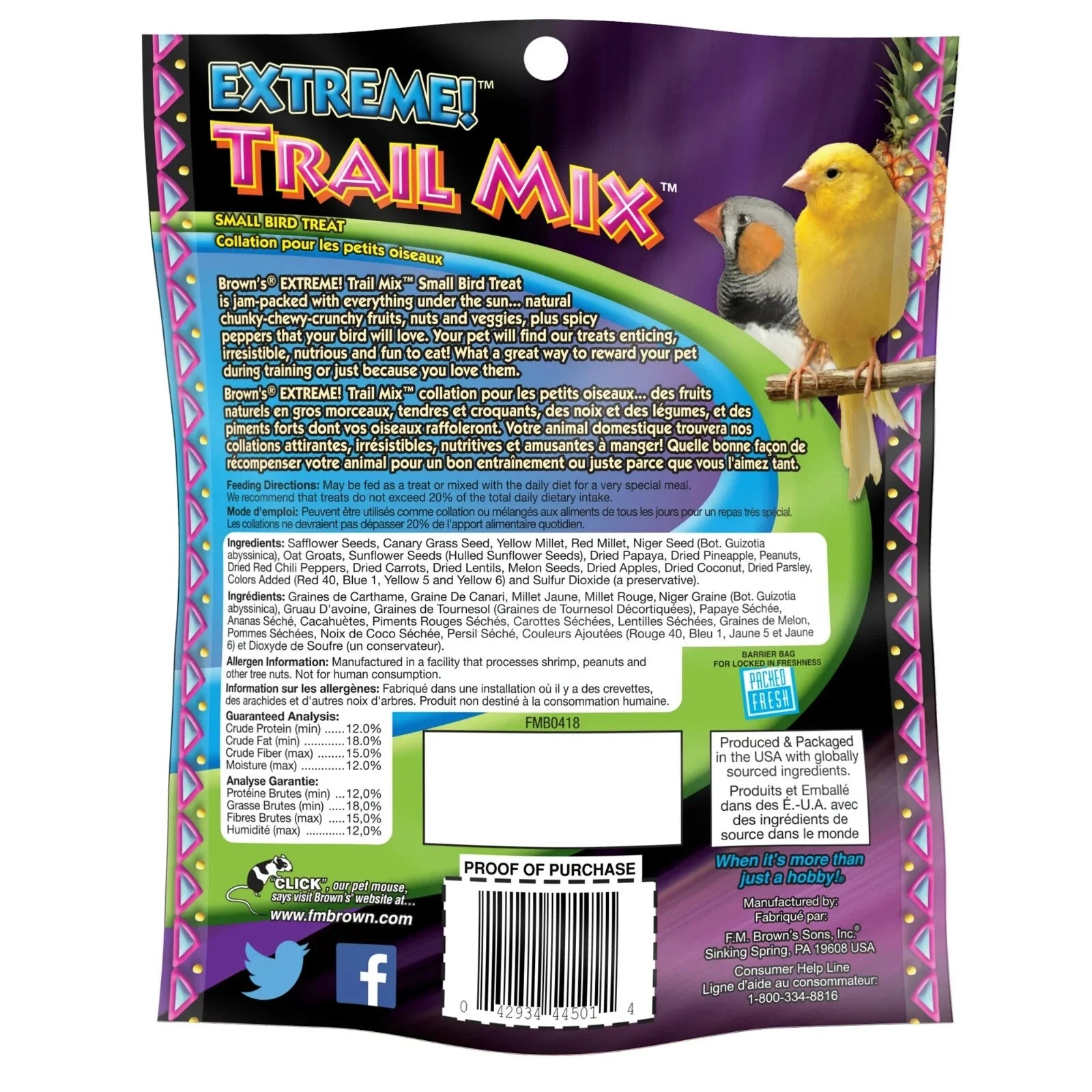 Extreme! Trail Mix for Cockatiels, Lovebirds, Parakeets, Canaries & Finches, Small Bird Treat, 4 Oz