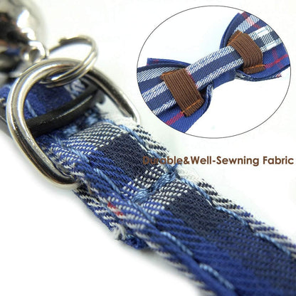Cat Collar Breakaway with Bell and Bow Tie, Plaid Design Adjustable Safety Kitty Kitten Collars Set of 2 Pcs(6.8-10.8In) (Red&Blue Plaid)
