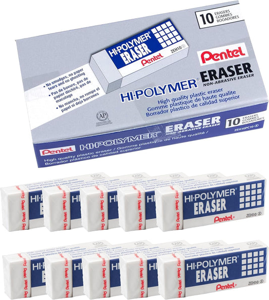 Hi-Polymer Block Eraser, Large, White, Pack of 10 Erasers