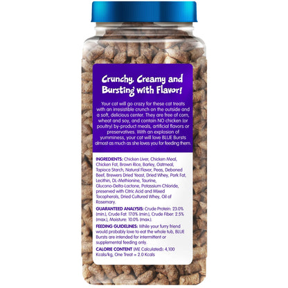 Bursts Crunchy & Creamy Cat Treats, Great for Training, Liver & Beef, 12-Oz. Tub